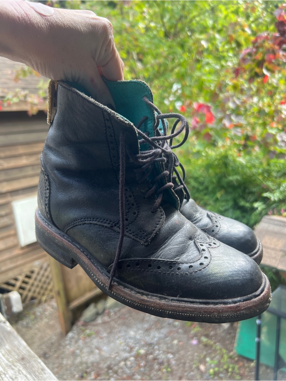 Black Genuine Leather Wingtip Lace-Up Equestrian Short Riding Boots